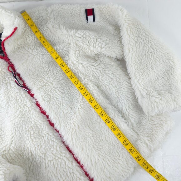 TOMMY HILFIGER White Warm Fuzzy Full Zip Sherpa Jacket WOMEN'S SIZE MEDIUM - Picture 12 of 16